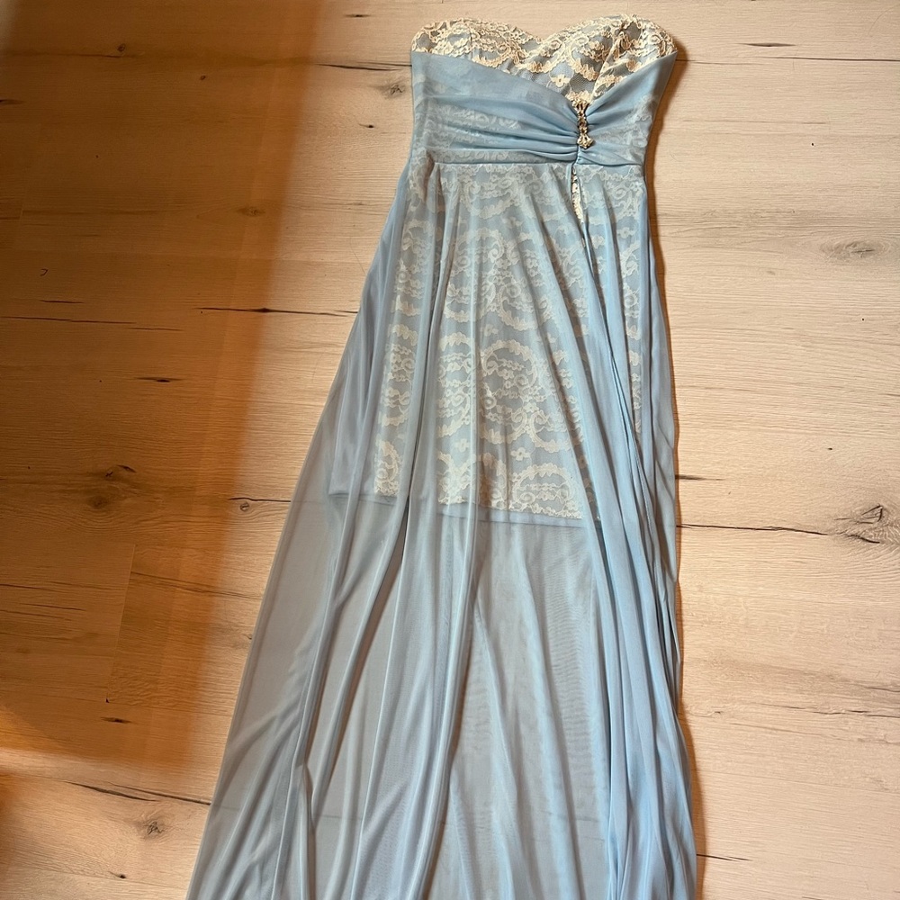 Baby blue lace dress. Formal.